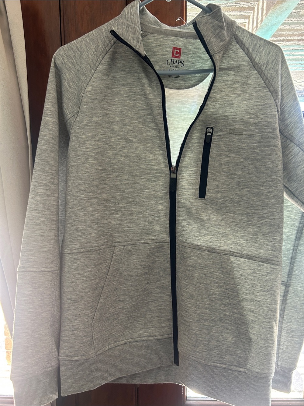 Chaps Men's Light Gray Full-Zip Hoodie with Chest Zip Pocket